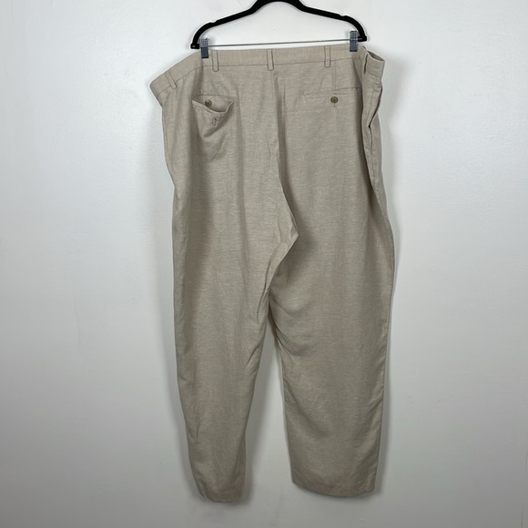 Cubavera Linen Blend Casual Mens 52X32 Beige Big Tall Wide Leg 4 Pocket Pants - Picture 4 of 8